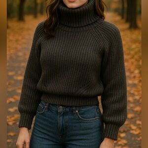 8 Red‎ Butterflies Chunky Knit Cropped Turtleneck Sweater XL | Cozy Fall Winter